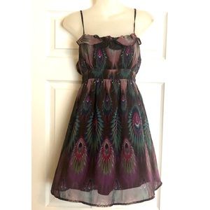 🦚 Peacock Print Dress with Ruffle Detail